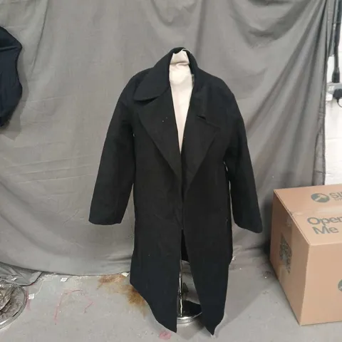 MNG BLACK WOOL-BLEND LONG COAT WITH BELT – WOMEN'S USA SIZE XS