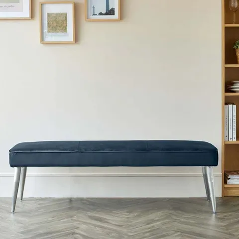 BOXED DANETTI MELLOW 3 SEATER BRASS BENCH WITHOUT BACKSEAT - DARK BLUE PLUSH VELVET (2 BOXES)