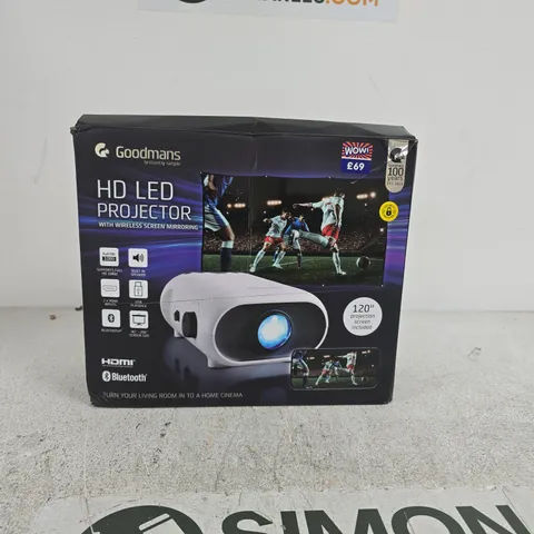 GOODMANS HD LED PROJECTOR – BOXED (BOXED, WITH 120" SCREEN)