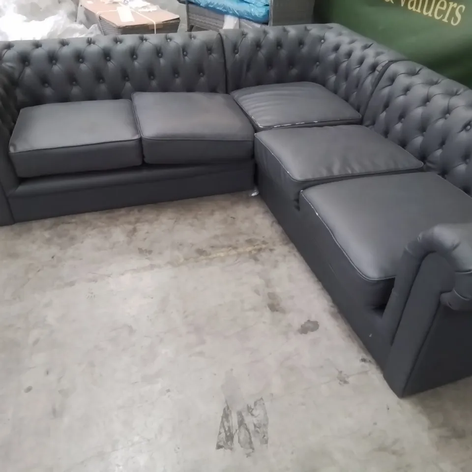 DESIGNER CHESTERFIELD STYLE CORNER GROUP GREY FAUX LEATHER 