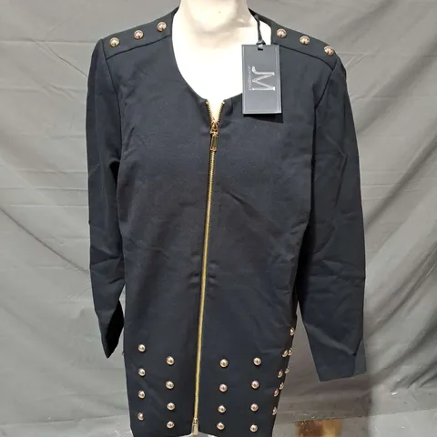 JULIEN MACDONALD DOME STUD TRIM ZIP COAT IN BLACK/GOLD SIZE 12