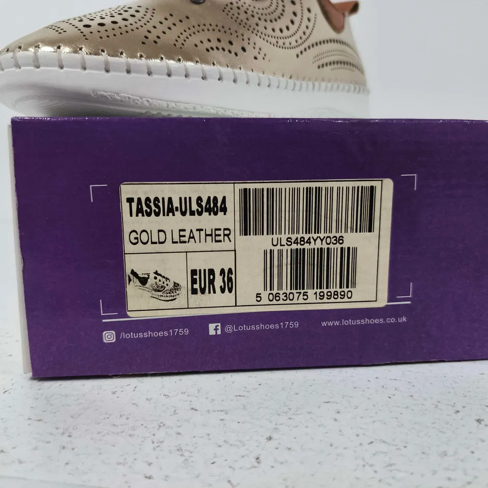 BOXED PAIR OF LOTUS TASSIA GOLD LEATHER WOMEN'S SHOES – UK 3.5