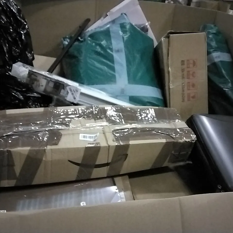 PALLET OF ASSORTED ITEMS INCLUDING ROTISSERIE RING KIT, INDOR OUTDOOR GATE, CURTAIN ROD, ROLLER BLIND, A2/A3 PICTURE FRAME