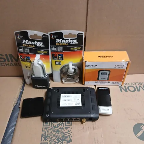 NETWORKING HARDWARE BUNDLE: ROUTER/SWITCH DEVICE WITH TWO MASTER LOCK PADLOCKS AND A GRIFEMA KEY LOCK BOX