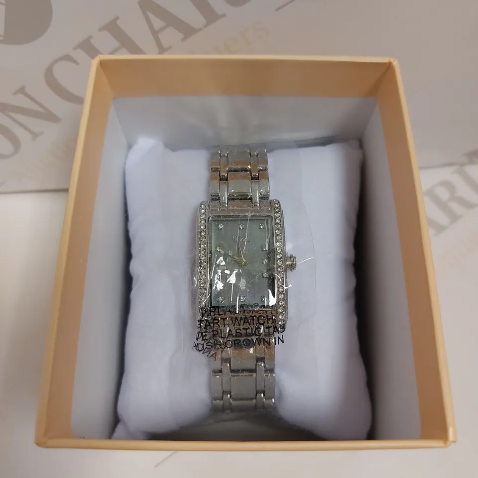 BOXED DIAMONIQUE SILVER EFFECT BRACELET WATCH