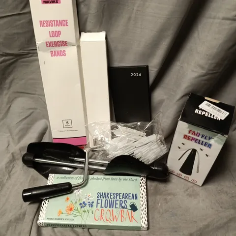 APPROXIMATELY 10 ASSORTED HOUSEHOLD ITEMS TO INCLUDE RESISTANCE LOOP, FAN FLY REPELLER, FLOWERS GROW BAR, ETC