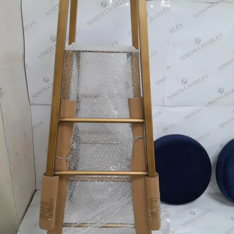 2 BAR STOOLS BRONZE BLUE VELVET SEAT
