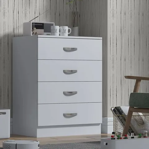 BOXED MARLESHA 4 WHITE 4 DRAWERS CHEST OF DRAWERS (1 BOX)