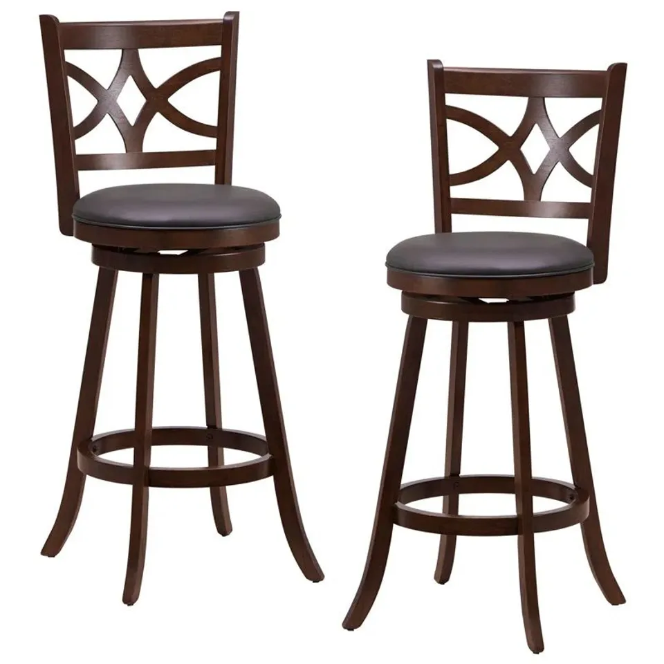 BOXED SET OF 2 BAR STOOLS COUNTER HEIGHT CHAIR PUB 360 SWIVELING UPHOLSTERED SEAT