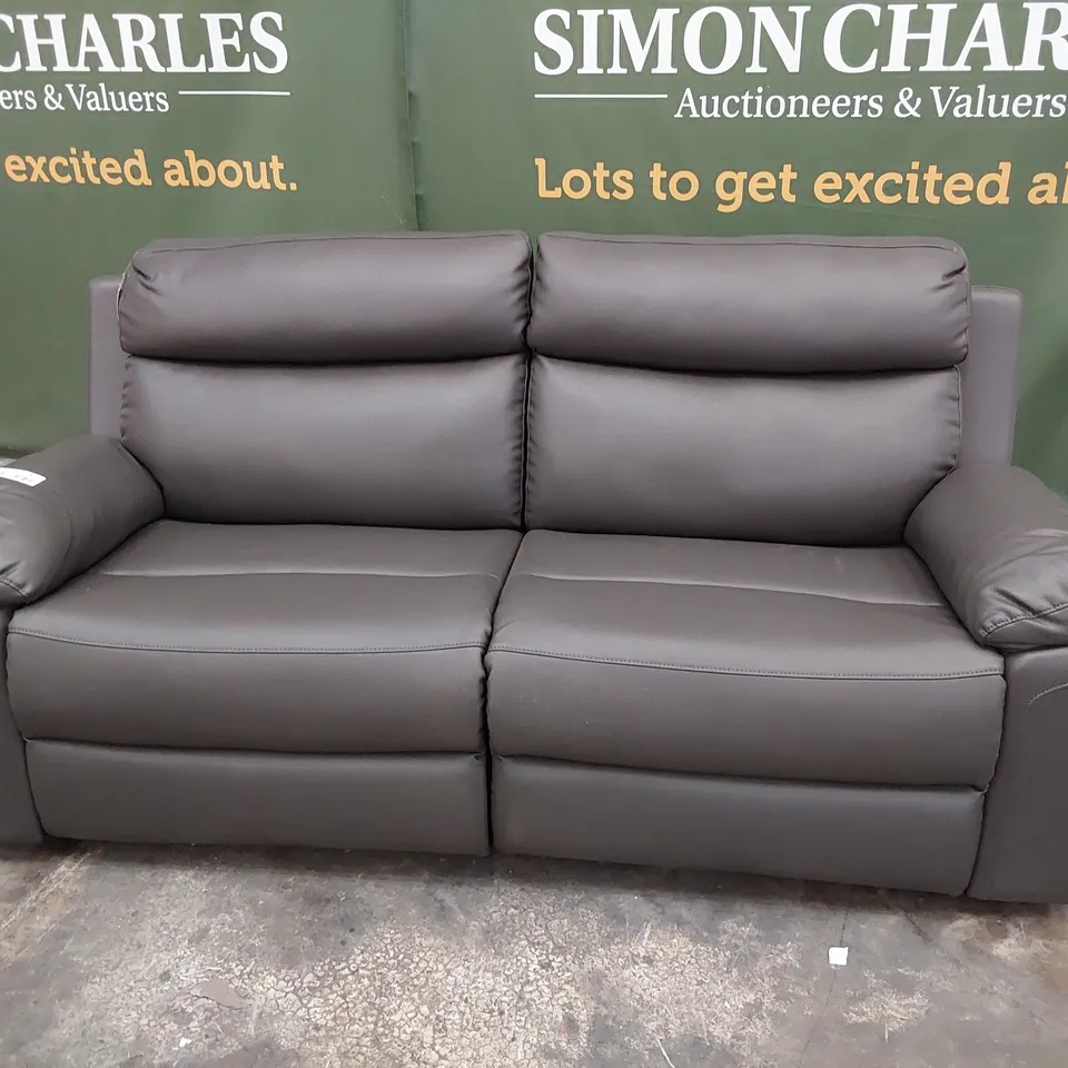 DESIGNER MANUAL RECLINING THREE SEATER SOFA BROWN LEATHER 