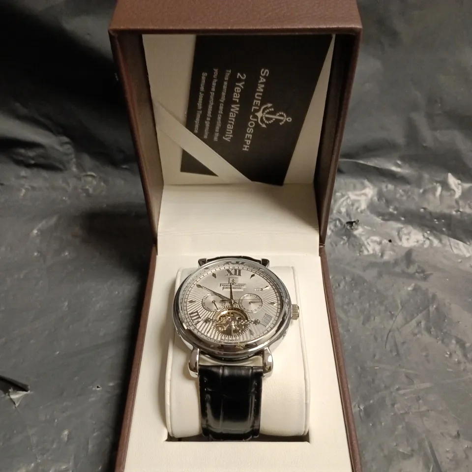 SAMUEL JOSEPH WRISTWATCH WITH BLACK LEATHER STRAP