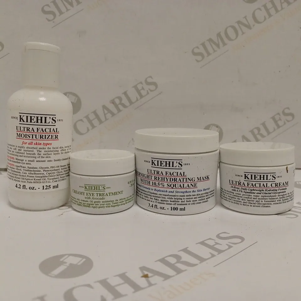 4 ASSORTED KIEHL'S BEAUTY PRODUCTS TO INCLUDE ULTRA FACIAL MOISTURISER, CREAMY EYE TREATMENT, ULTRA FACIAL CREAM, ULTRA FACIAL OVERNIGHT REHYDRATING MASK