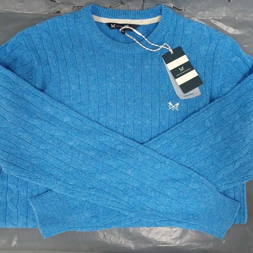 CREW CLOTHING COMPANY LONG SLEEVE KNIT JUMPER IN BLUE SIZE SMALL