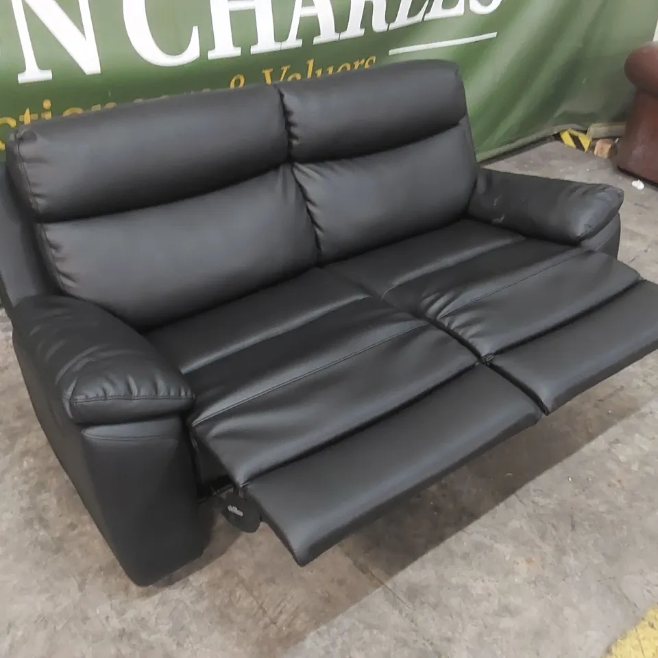 QUALITY DESIGNER BLACK FAUX LEATHER EDISON 3 SEARER MANUAL RECLINING SOFA