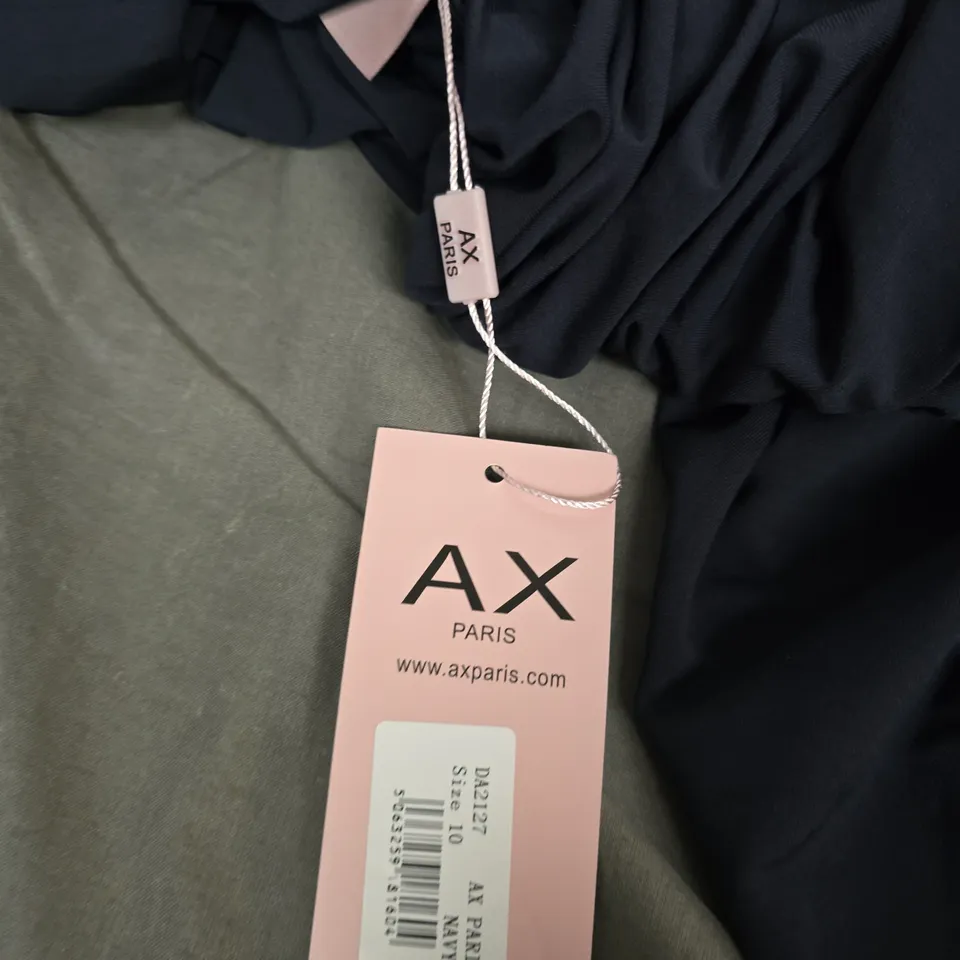 UK 10 AX PARIS NAVY DRAPED RUCHED DRESS