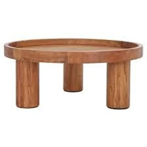 BOXED SAFAVIEH HOME COLLECTION MEEK RUSTIC 3-LEG ROUND COFFEE TABLE - NATURAL BROWN (1 BOX)