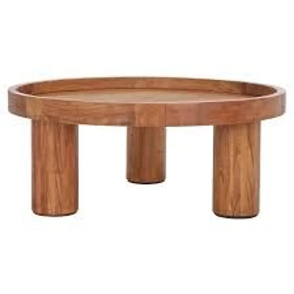 BOXED SAFAVIEH HOME COLLECTION MEEK RUSTIC 3-LEG ROUND COFFEE TABLE - NATURAL BROWN (1 BOX)