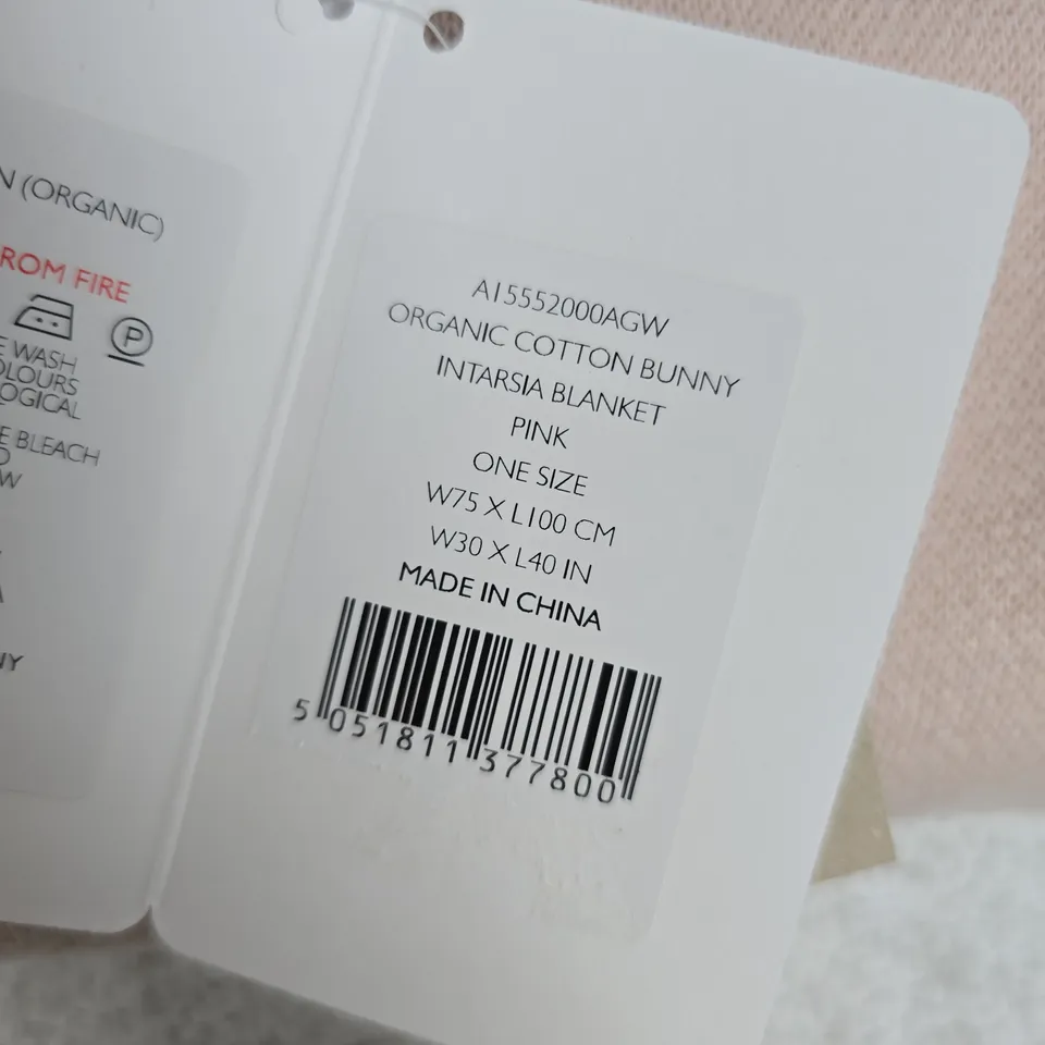 THE LITTLE WHITE COMPANY ORGANIC COTTON BUNNY INTARSIA BLANKET – PINK, ONE SIZE