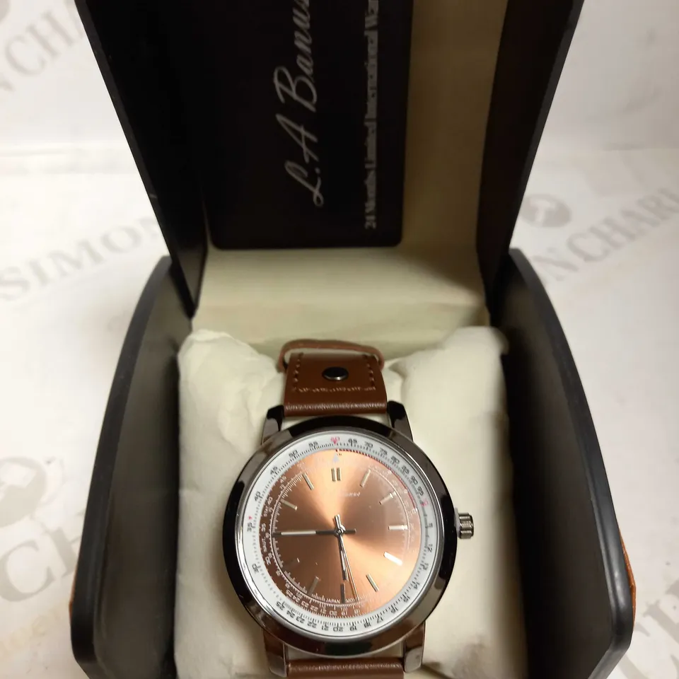 LA BANUS COFFEE COLOUR LEATHER STRAP WRISTWATCH  RRP £500