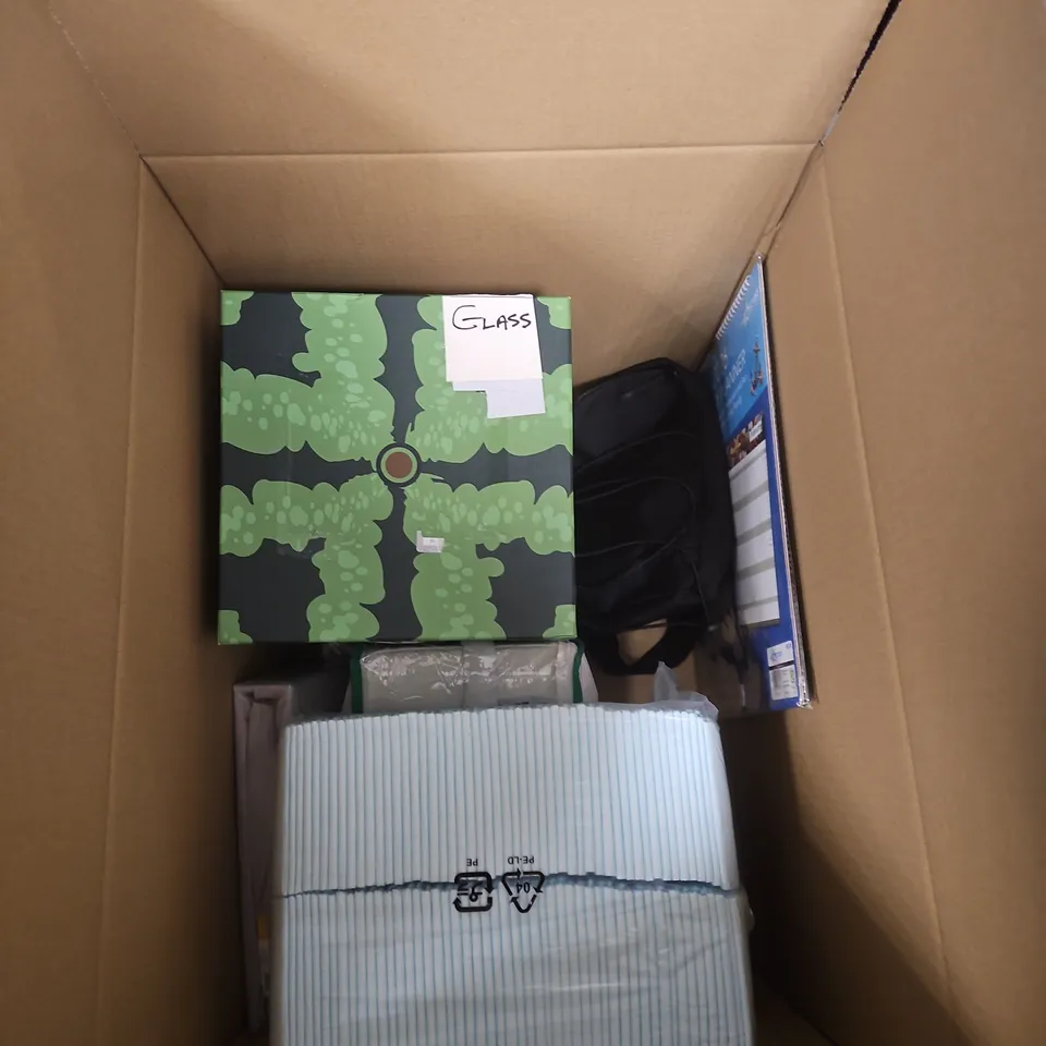 APPROXIMATLEY 12 HOUSEHOLD ITEMS INCLUDING A TOOL BOX BEDDING BLANKET THROW A GLASS DRINKING SET AND OTHER ASSORTED ITEMS.