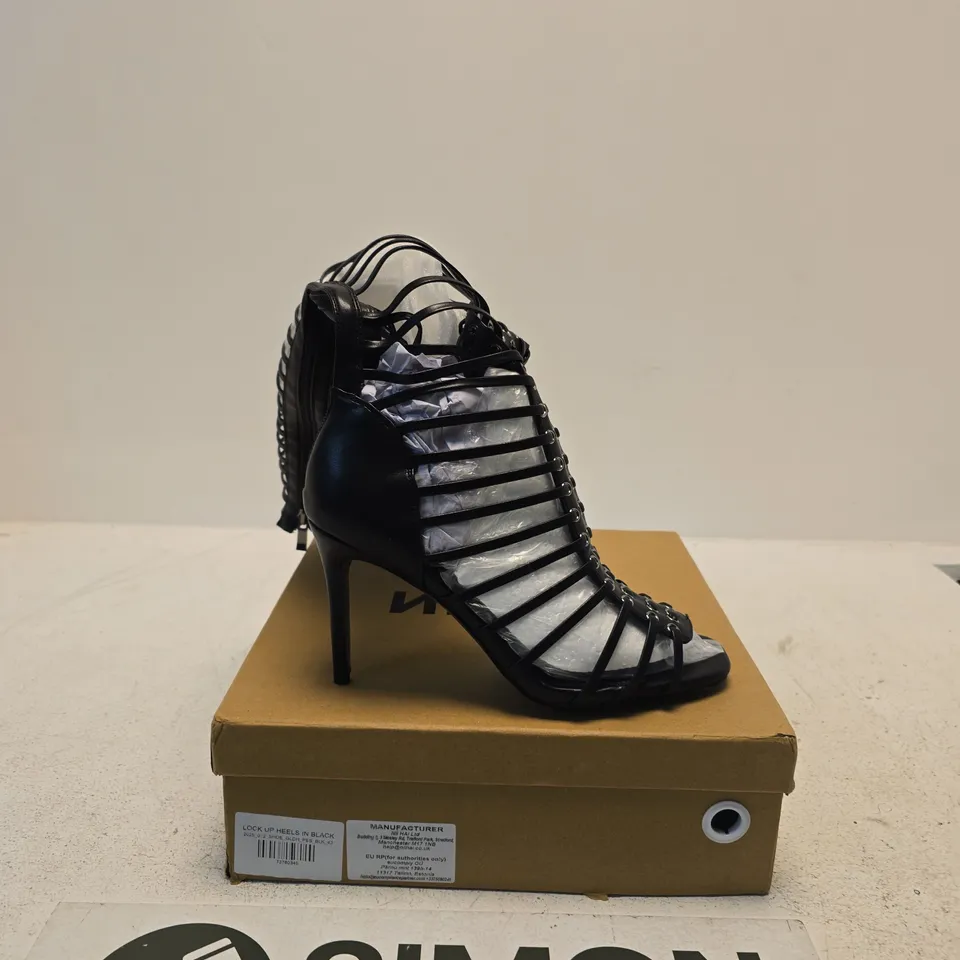 NIIHAI LOCK UP HEELS IN BLACK – WOMEN'S HIGH HEEL SANDALS, UK8 (EU42)