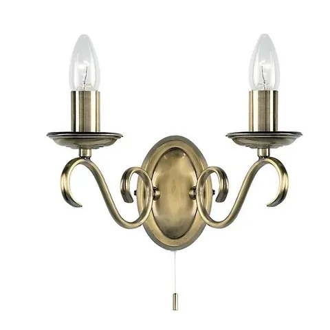 BOXED LUMINOSA BERNICE 2 LIGHT INDOOR CANDLE WALL LIGHT ANTIQUE BRASS, E14