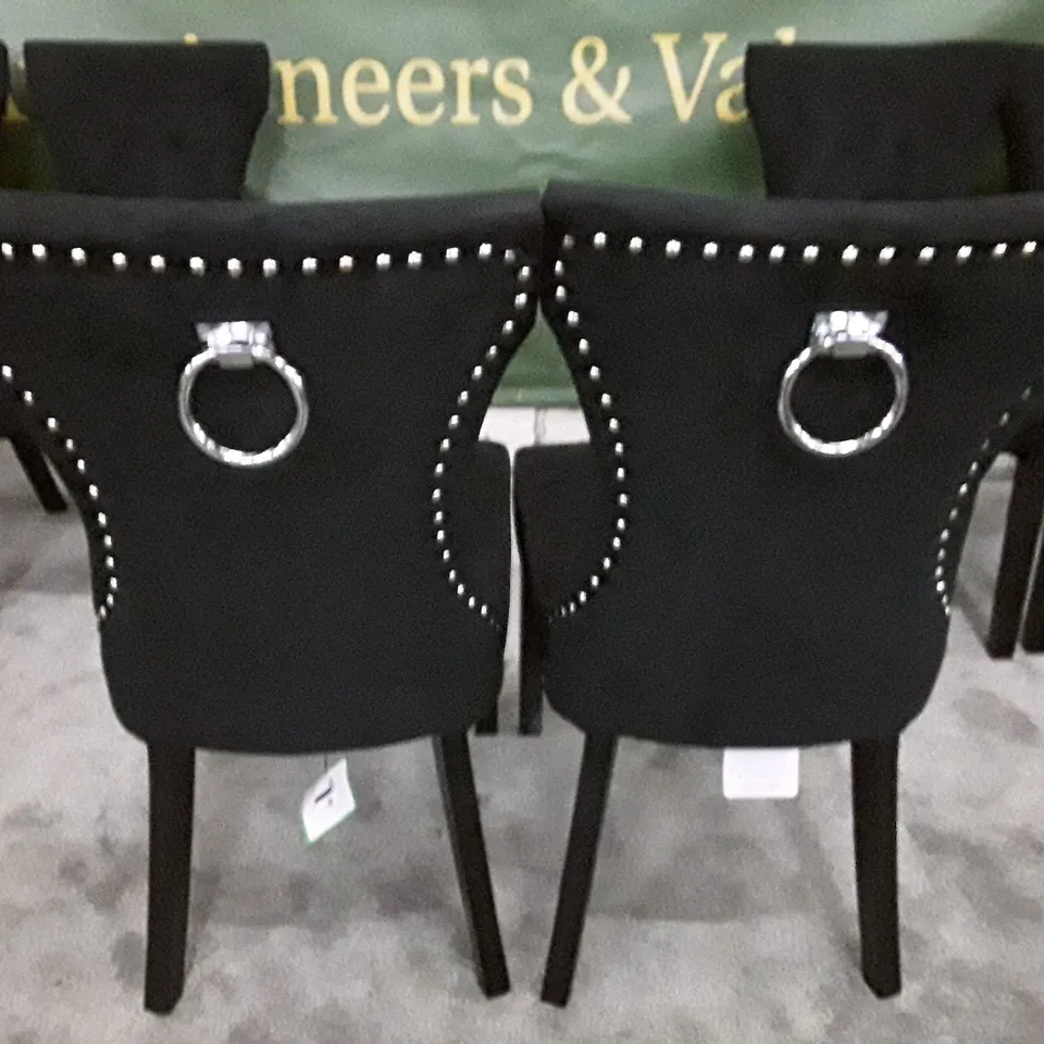 SET OF 6 KENSINGTON BLACK VELVET BUTTON BACK DINING CHAIR (BLACK LEG)