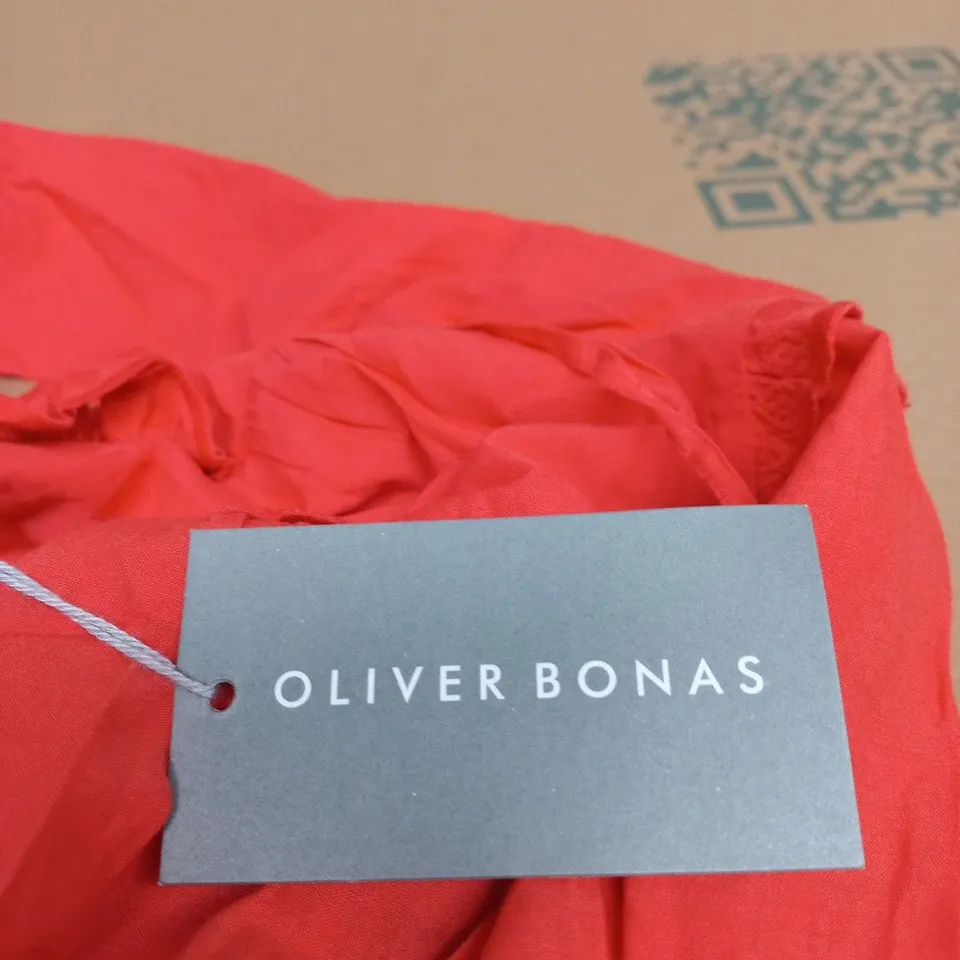 OLIVER BONAS CORAL COTTON CUTWORK MINI DRESS – ORANGE, UK SIZE 12