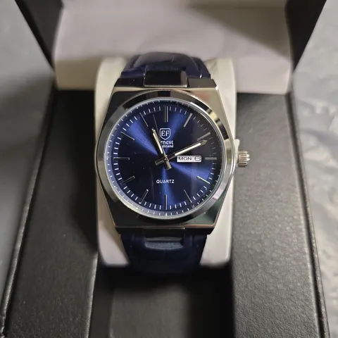 ERNEST FERDINAND BLUE DIAL GENTS WATCH WITH BLUE LEATHER STRAP