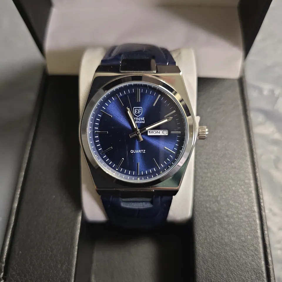 ERNEST FERDINAND BLUE DIAL GENTS WATCH WITH BLUE LEATHER STRAP