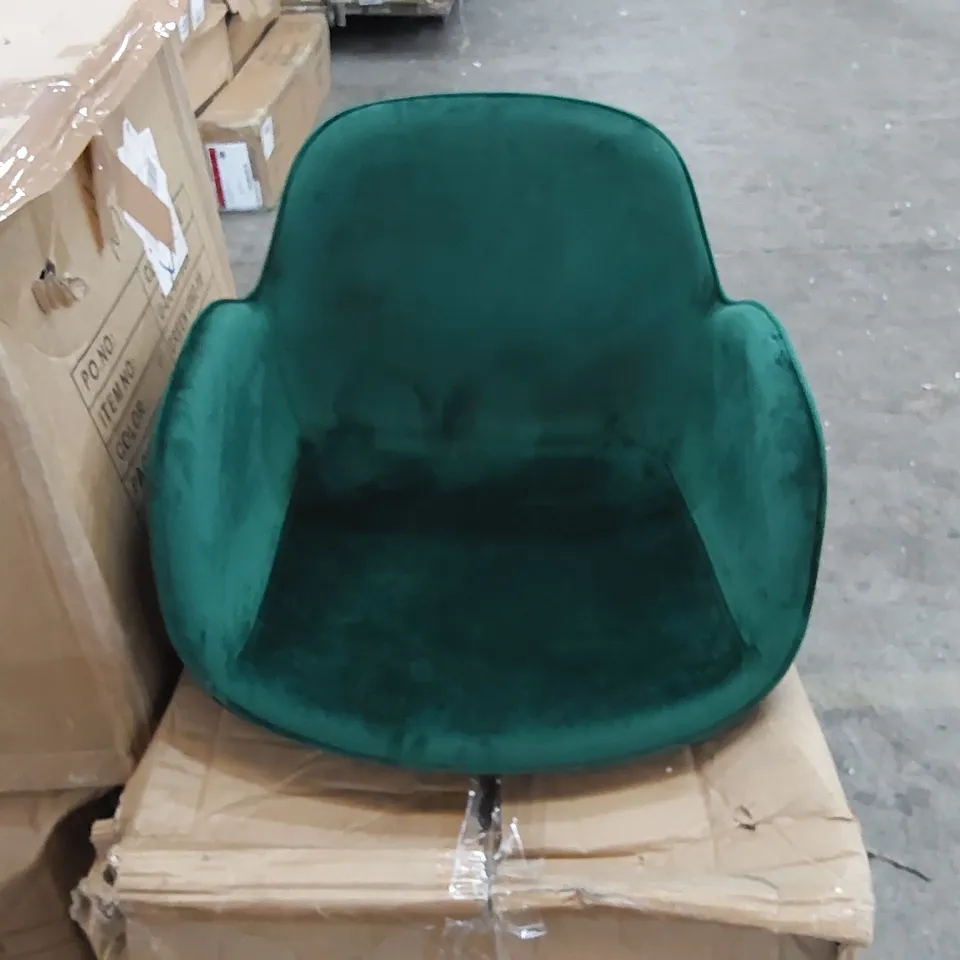 BOXED PAIR OF DARK GREEN VELVET CHAIRS (1 BOX)