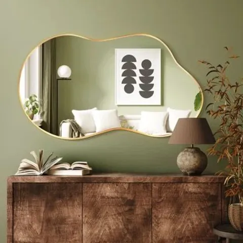 BOXED IRREGULAR CLOUD SHAPED METAL FRAMED WALL MIRROR, ASYMMETRICAL MIRROR (1 BOX)