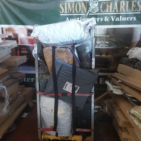 CAGE CONTAINING A LARGE QUANTITY OF ASSORTED ITEMS INCLUDING: BAMBOO SHOE RACK, YOGA MAT ECT // CAGE NOT INCLUDED