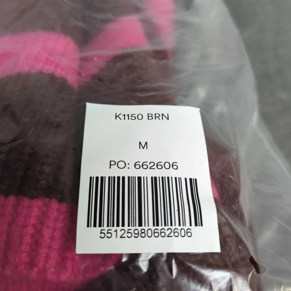 BODEN KNIT CARDIGAN, BROWN & PINK STRIPE, SIZE M