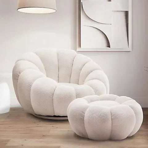 BOXED MIREILLE TEDDY CHAIR WITH FOOTSTOOL - WHITE (1 BOX)