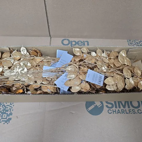 BOX OF APPROXIMATELY 12 GISELA GRAHAM GOLD FAUX LEAF ARRANGEMENTS