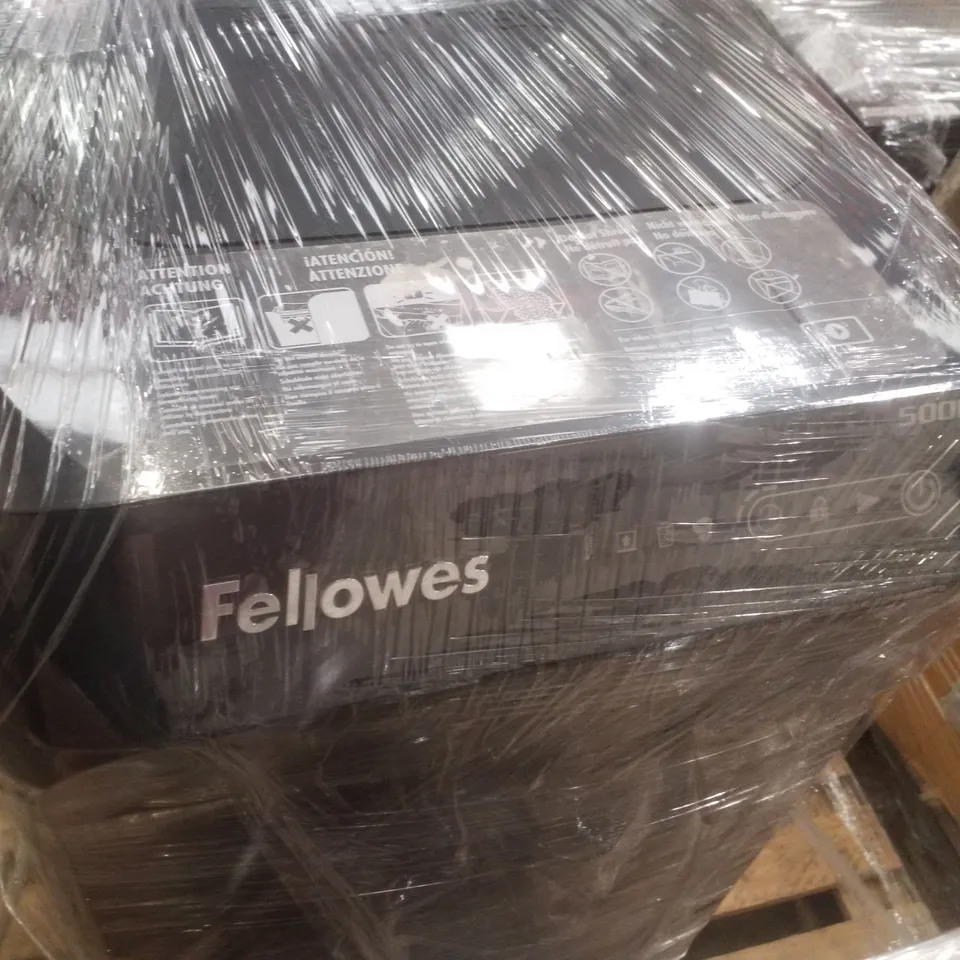 PALLET CONTAINING FELLOWES AUTOMAX 500C AUTO FEED PAPER SHREDDER