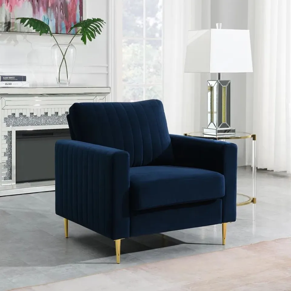 BOXED LOTSEE 84CM WIDE TUFTED VELVET ARMCHAIR - BLUE