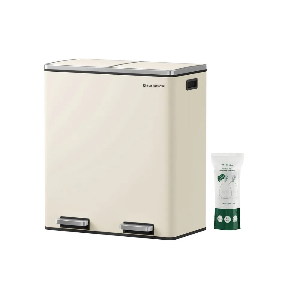 BOXED SONGMICS CREAM COLOUR STEP-OPEN WASTE BINS WITH 2 INNER BUCKETS