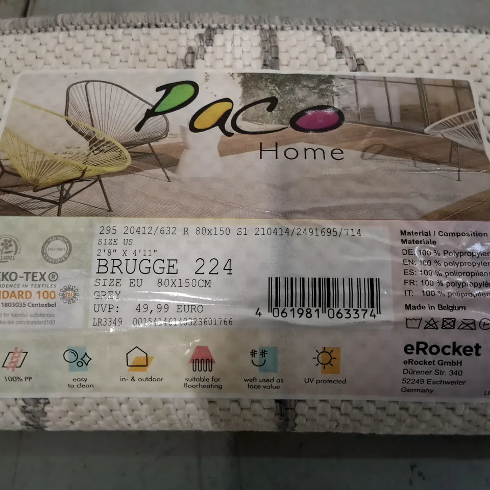 BRAND NEW PACO GREY RUG - 80X150CM