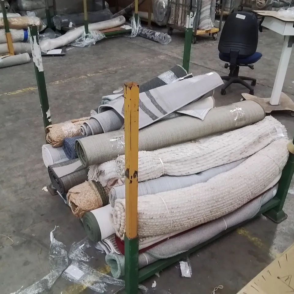 STILLAGE CONTAINING APPROXIMATELY  30    DESIGNER AREA RUGS // STILLAGE NOT INCLUDED