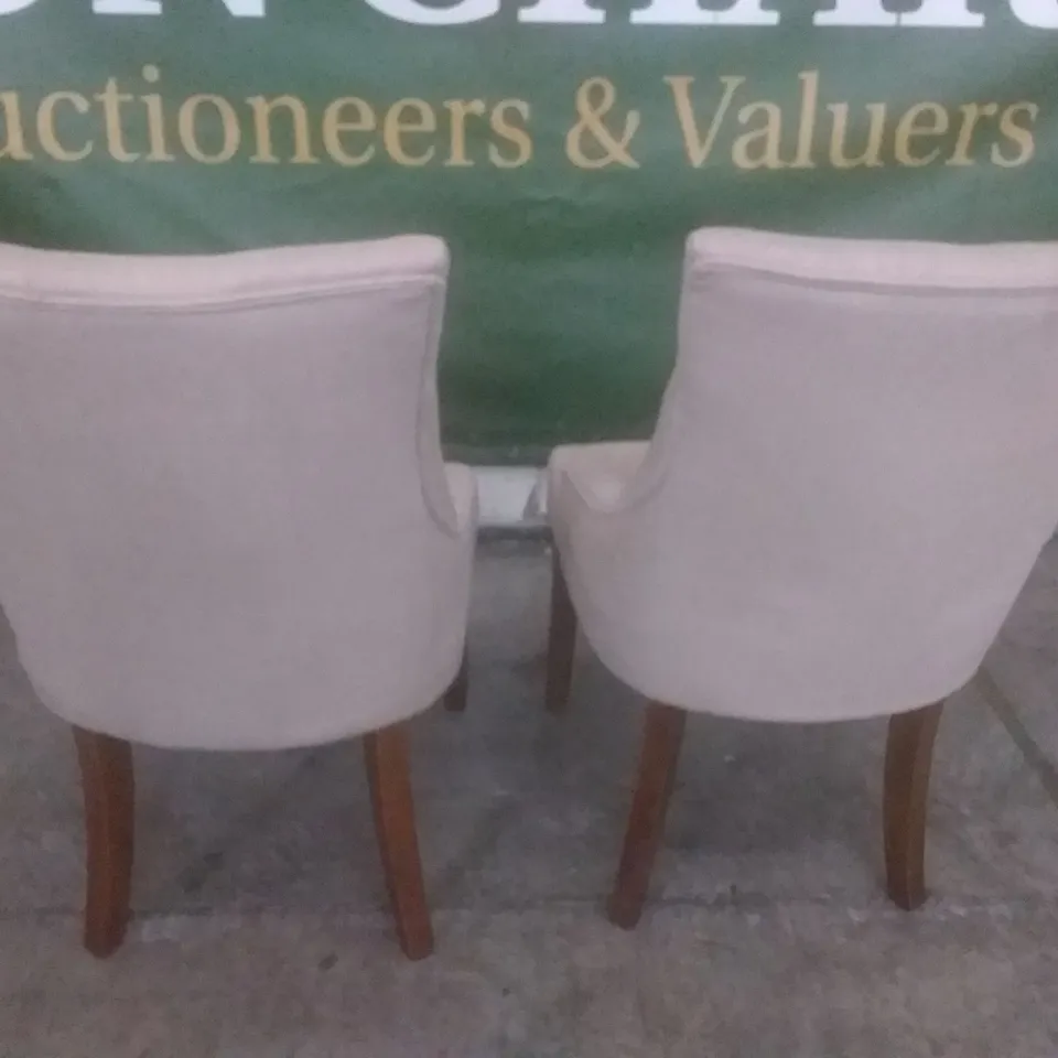 SET OF 2 DESIGNER BEIGE FABRIC BUTTON BACK DINING CHAIRS (DARK LEG)