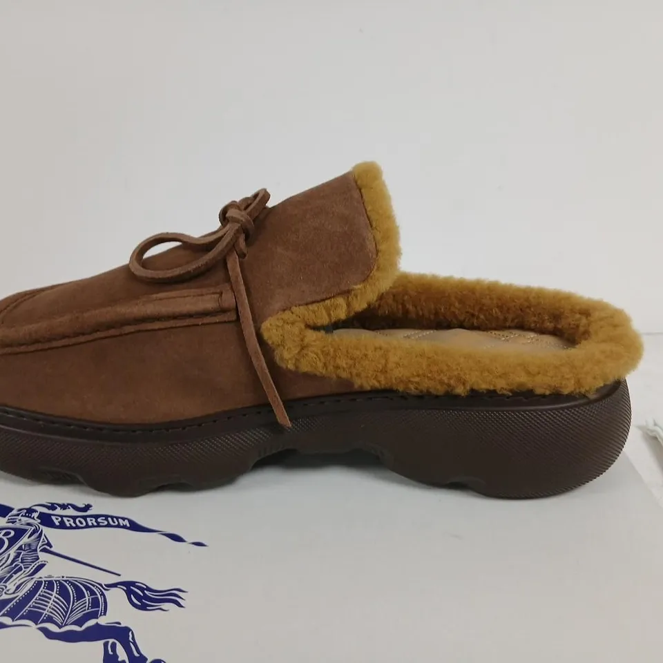 BURBERRY LEATHER MOCCASIN SHOES WITH SHEARLING LINING – UK 12 (EU 46)