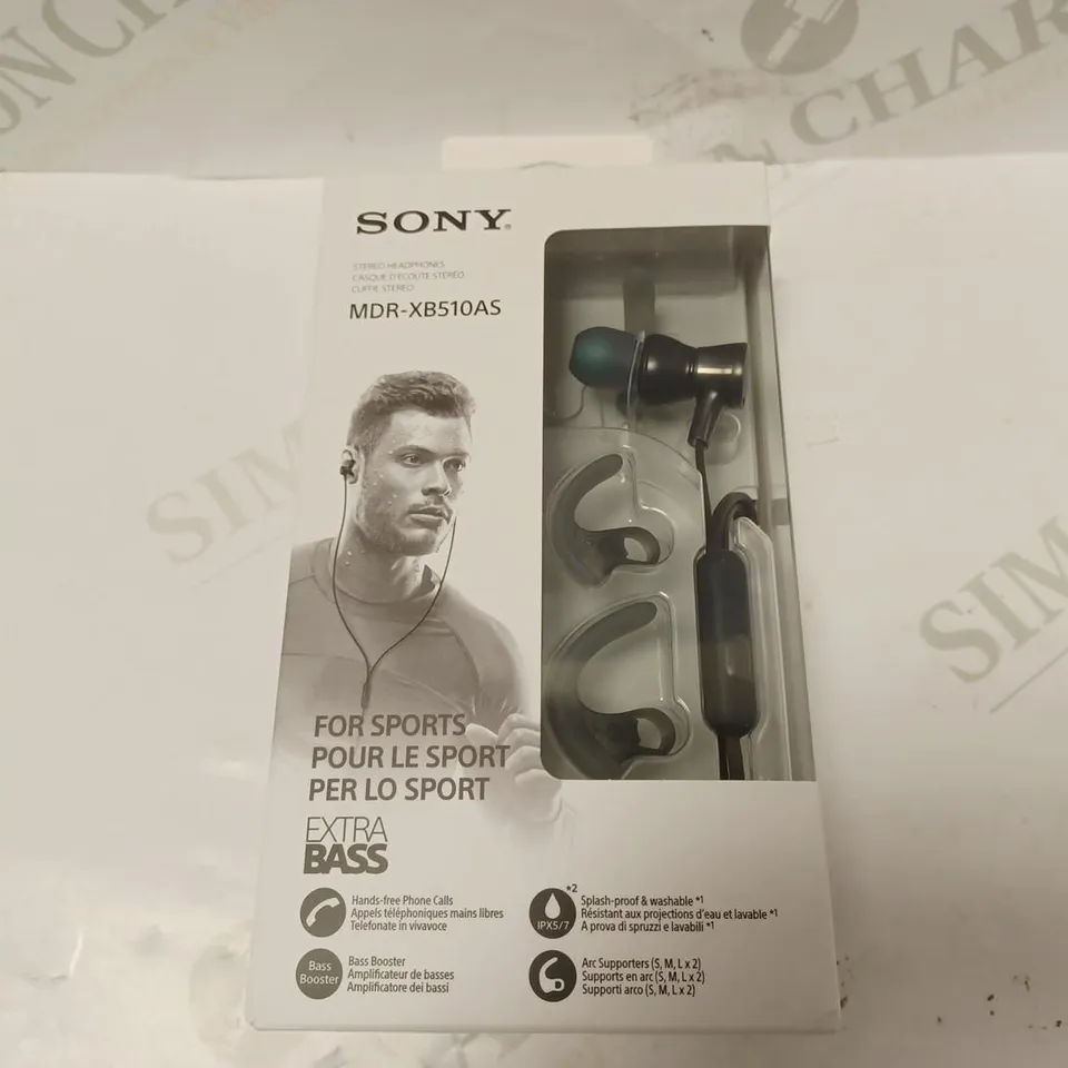 SONY MDR-XB510AS BLACK EXTRABASS SPLASHPROOF SPORTS IN-EAR HEADPHONES