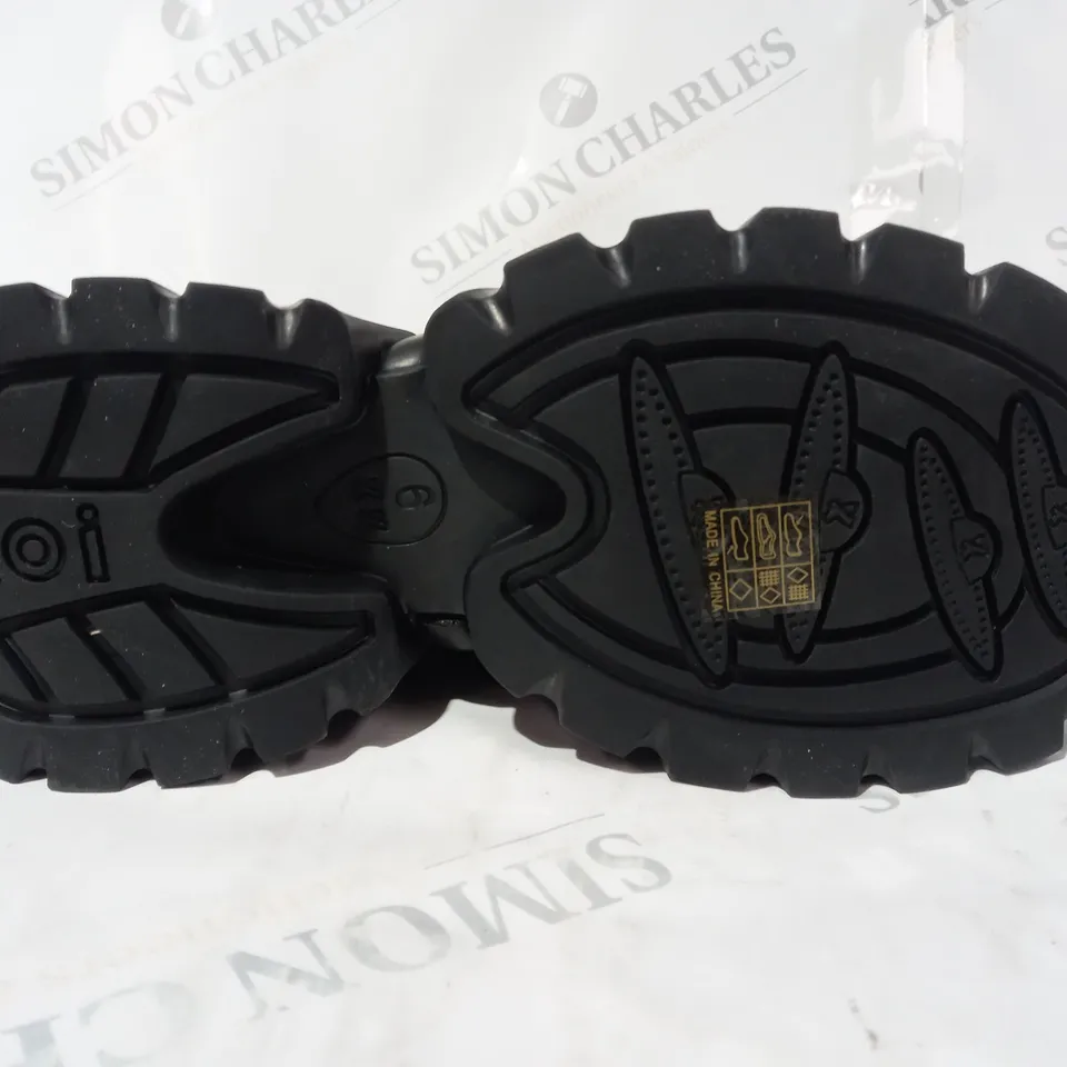 PAIR OF KOI VEGAN LEATHER CHUNKY PLATFORM ANKLE BOOTS IN BLACK SIZE 6