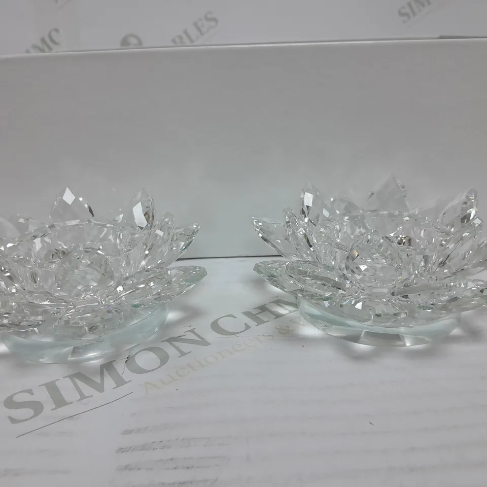 JM BY JULIEN MACDONALD PAIR OF LOTUS FLOWER TEALIGHT HOLDERS SMOKED/BLACK