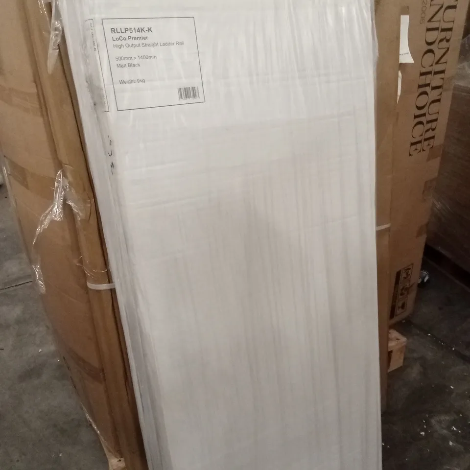 BOXED LOCO PREMIER HIGH OUTPUT STRAIGHT LADDER TOWEL RAIL, MATT BLACK - 500 x 1400mm