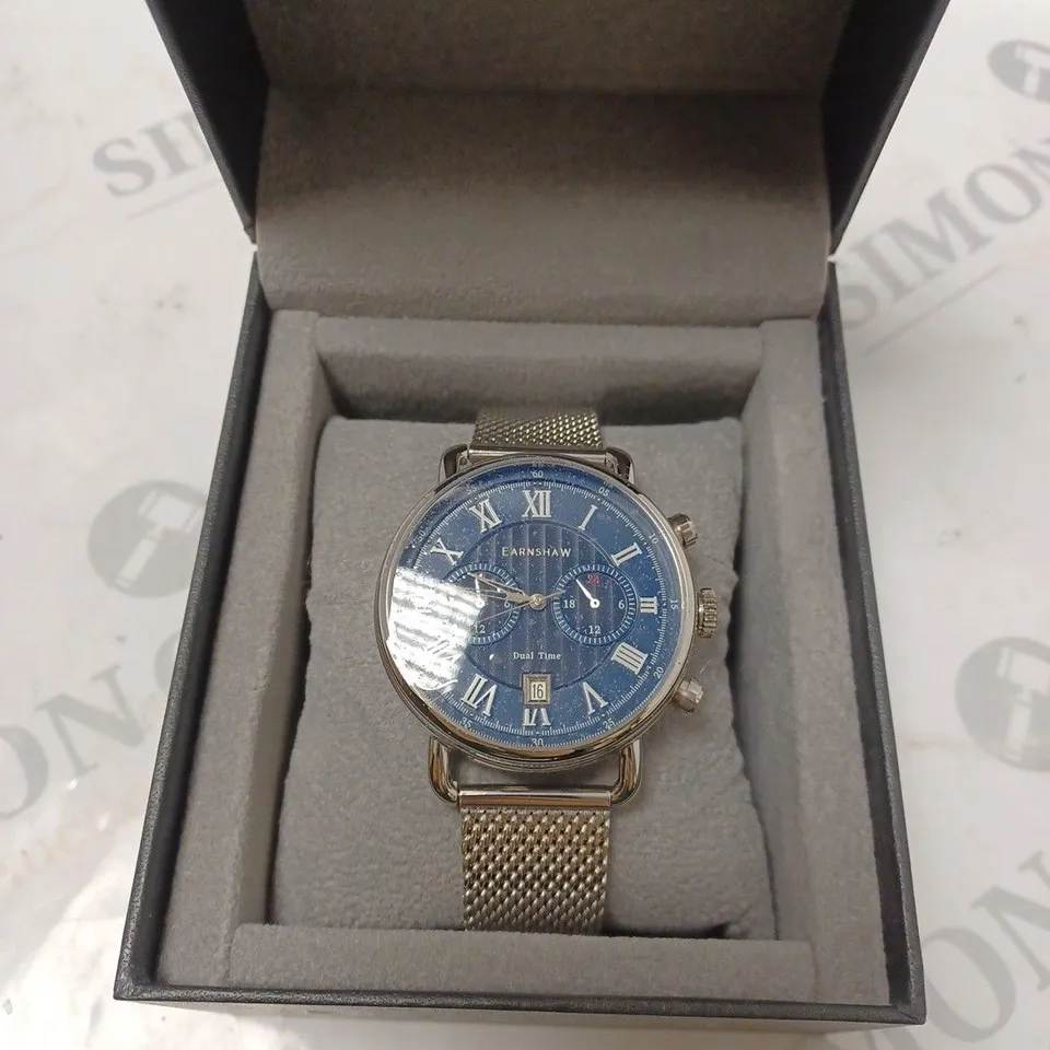 EARNSHAW DUAL TIME SILVER MESH STRAP WRISTWATCH