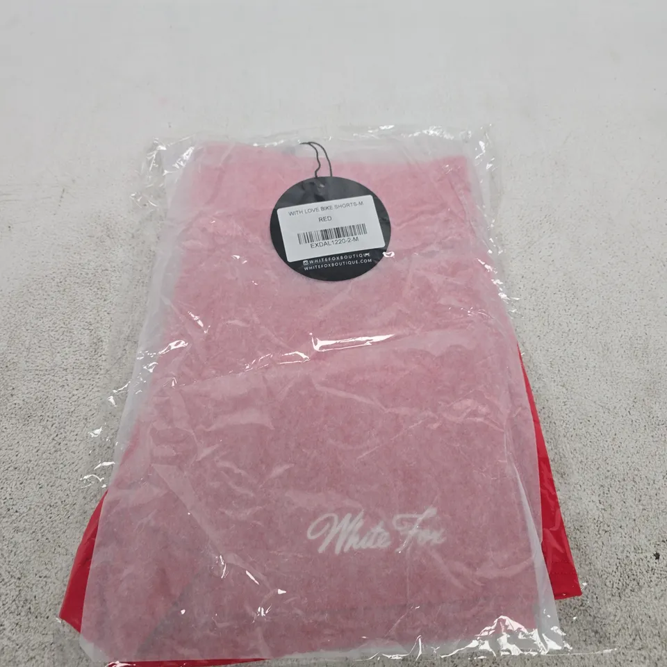BAGGED WHITE FOX BOUTIQUE PINK BIKE SHORTS – RED, SIZE M