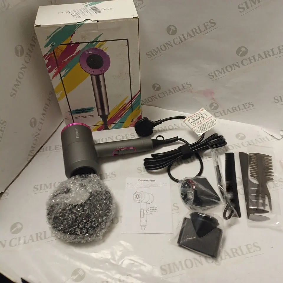 BOXED PROFESSIONAL HAIR DRYER WITH VARIOUS COMBS AND FITTINGS